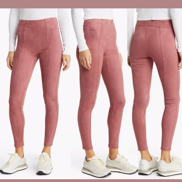 NWT Spanx Faux Suede Leggings Rich Rose Size Large - Picture 1 of 16